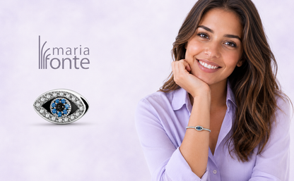 Maria Fonte Bead Charm Occhio Portafortuna Argento 925 con Zirconia Compatibile con Collane e Bracciali Pandora