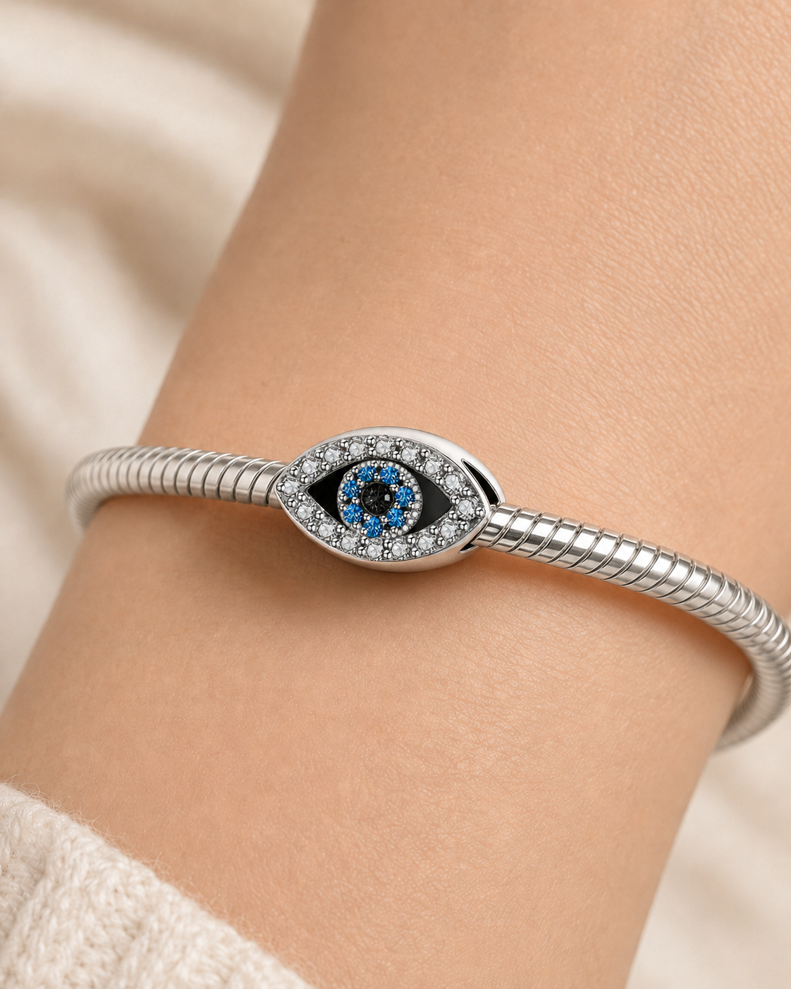 Maria Fonte Bead Charm Occhio Portafortuna Argento 925 con Zirconia Compatibile con Collane e Bracciali Pandora