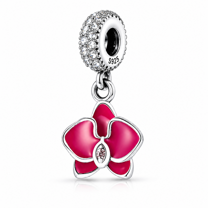 MariaFonte Charm Orchidea Rosa Argento 925 con Zirconia Compatibile con Collane e Bracciali Pandora