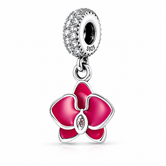 MariaFonte Charm Orchidea Rosa Argento 925 con Zirconia Compatibile con Collane e Bracciali Pandora