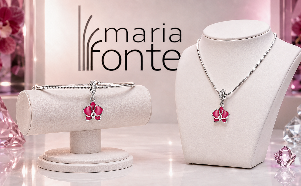 MariaFonte Charm Orchidea Rosa Argento 925 con Zirconia Compatibile con Collane e Bracciali Pandora