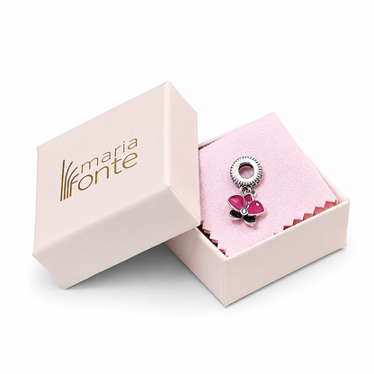 MariaFonte Charm Orchidea Rosa Argento 925 con Zirconia Compatibile con Collane e Bracciali Pandora