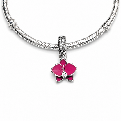MariaFonte Charm Orchidea Rosa Argento 925 con Zirconia Compatibile con Collane e Bracciali Pandora