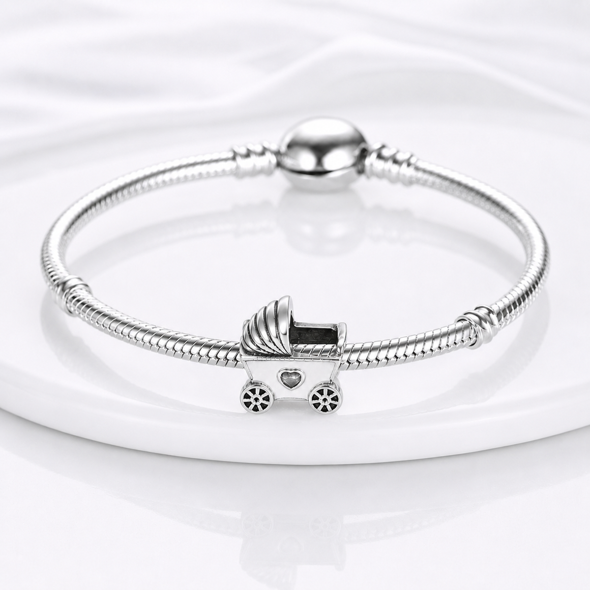 MariaFonte Bead Charm Passeggino Argento 925 Zirconia Compatibile con Collane e Bracciali Pandora