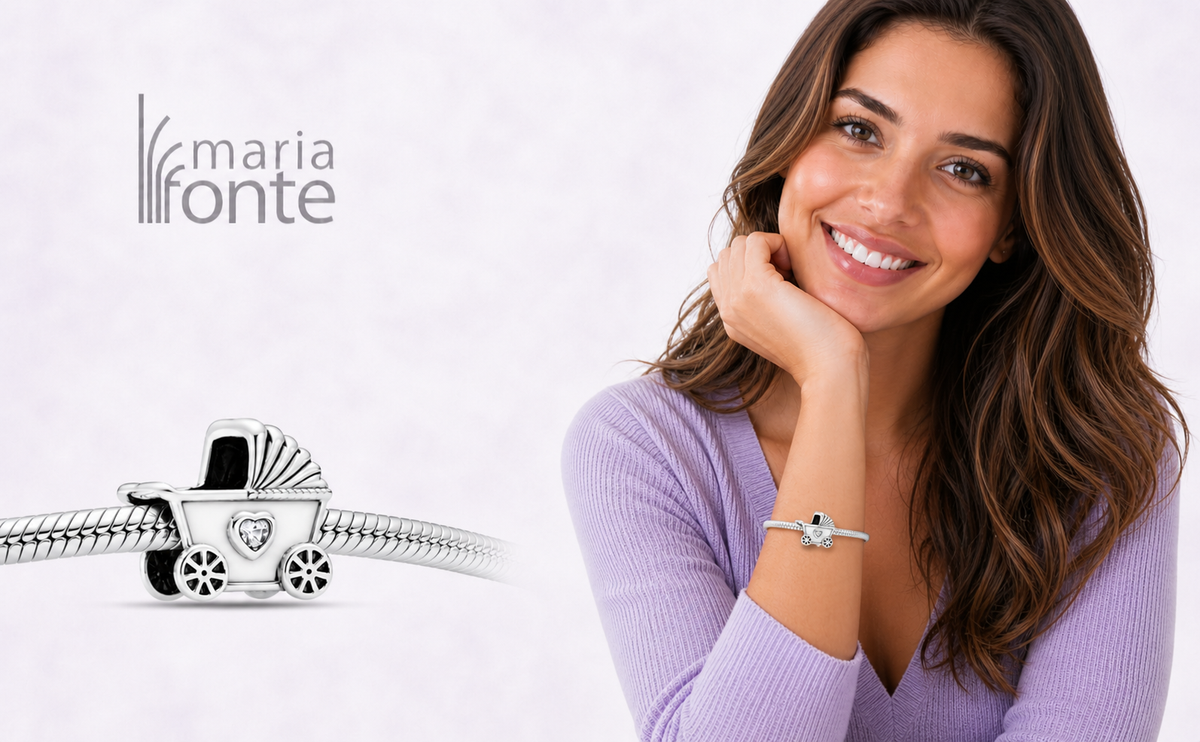 MariaFonte Bead Charm Passeggino Argento 925 Zirconia Compatibile con Collane e Bracciali Pandora