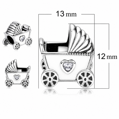 MariaFonte Bead Charm Passeggino Argento 925 Zirconia Compatibile con Collane e Bracciali Pandora
