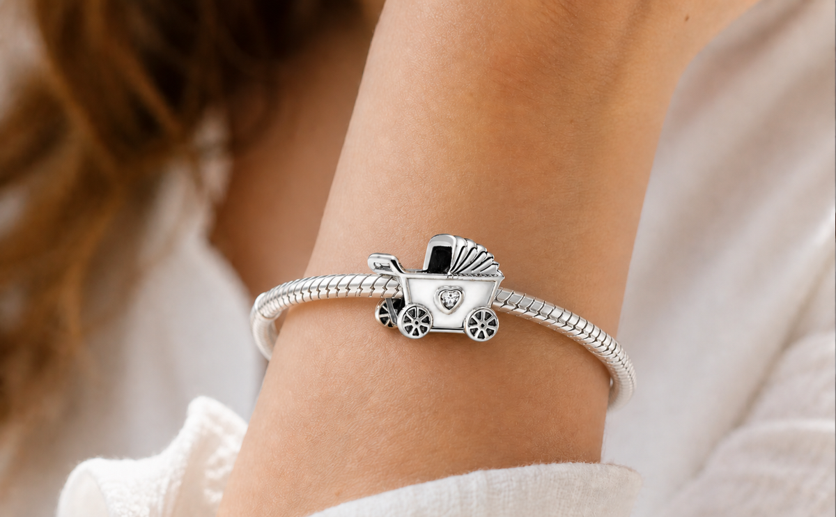 MariaFonte Bead Charm Passeggino Argento 925 Zirconia Compatibile con Collane e Bracciali Pandora