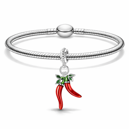 MariaFonte Charm Ciondolo Pendente Portafortuna Corno Cornetto Doppio Peperoncino Rosso  Argento 925 Compatibile con Collane e Bracciali Pandora