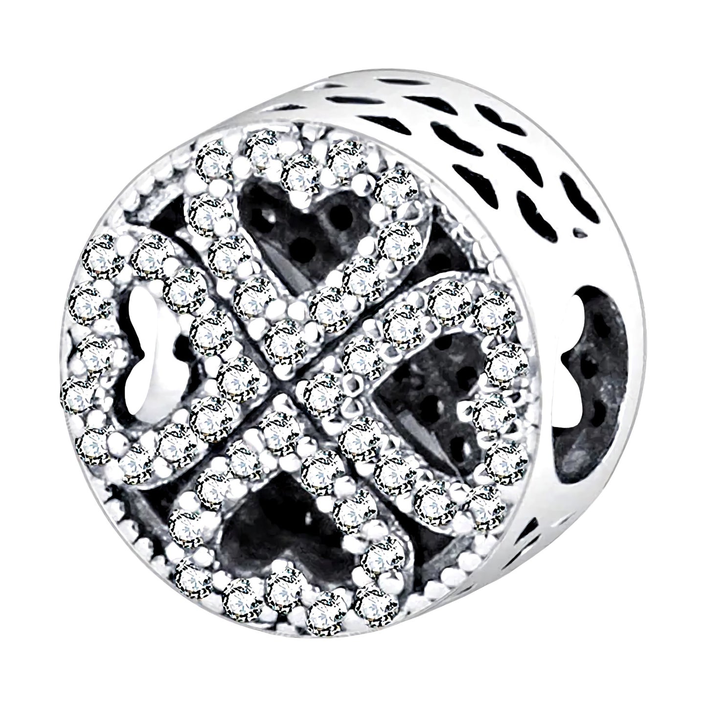 Maria Fonte Bead Charm Quadrifoglio Cuori Portafortuna Argento 925 Zirconia Compatibile con Collane e Bracciali Pandora