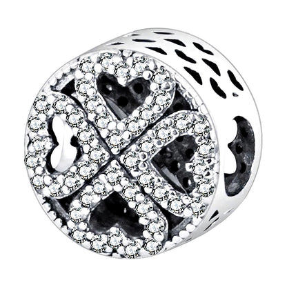 Maria Fonte Bead Charm Quadrifoglio Cuori Portafortuna Argento 925 Zirconia Compatibile con Collane e Bracciali Pandora