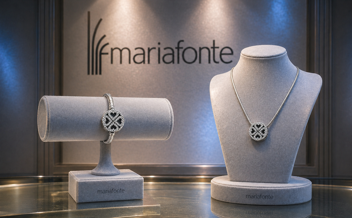 Maria Fonte Bead Charm Quadrifoglio Cuori Portafortuna Argento 925 Zirconia Compatibile con Collane e Bracciali Pandora