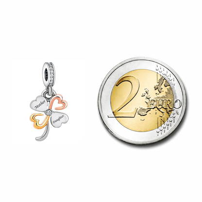 Maria Fonte Bead Charm Ciondolo Quadrifoglio Madre Figlio Portafortuna in Argento 925 con Zirconia Compatibile con Collane e Bracciali Pandora