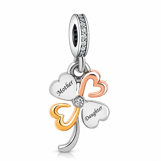Maria Fonte Bead Charm Ciondolo Quadrifoglio Madre Figlio Portafortuna in Argento 925 con Zirconia Compatibile con Collane e Bracciali Pandora