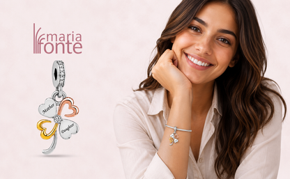 Maria Fonte Bead Charm Ciondolo Quadrifoglio Madre Figlio Portafortuna in Argento 925 con Zirconia Compatibile con Collane e Bracciali Pandora