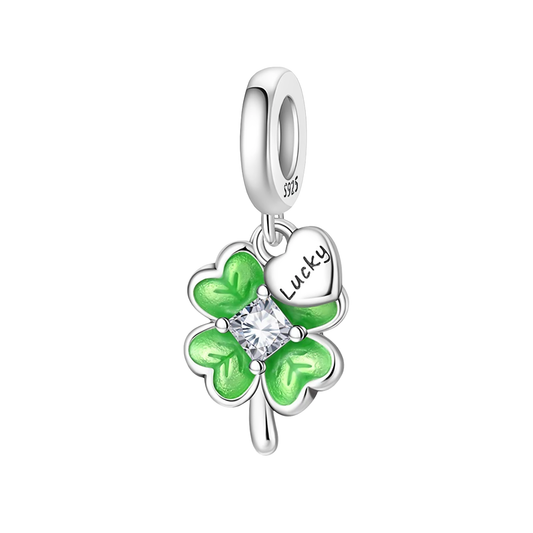 MariaFonte Bead Charm Quadrifoglio Verde Portafortuna Cuore 'lucky' in Argento Compatibile