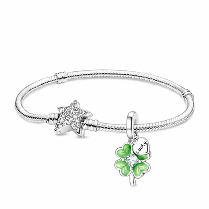 MariaFonte Bead Charm Quadrifoglio Verde Portafortuna Cuore 'lucky' in Argento Compatibile