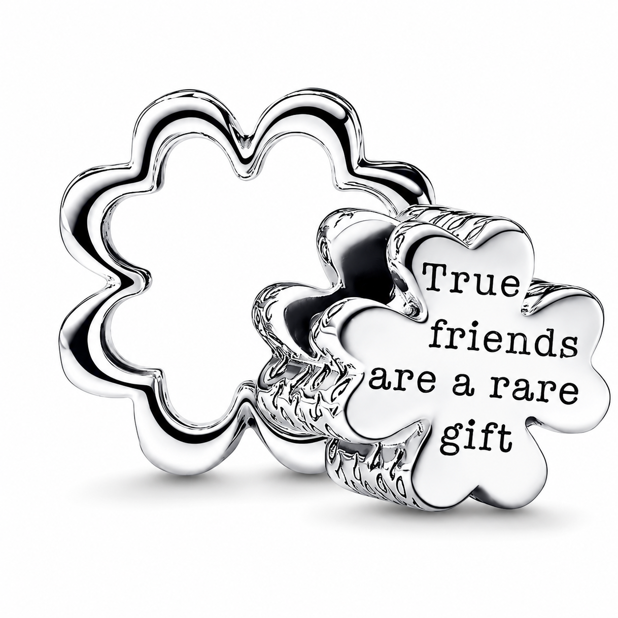 MariaFonte Bead Charm Doppio Quadrifoglio Amicizia incisione True Friends are a rare gift (I veri amici sono un dono raro) Compatibile