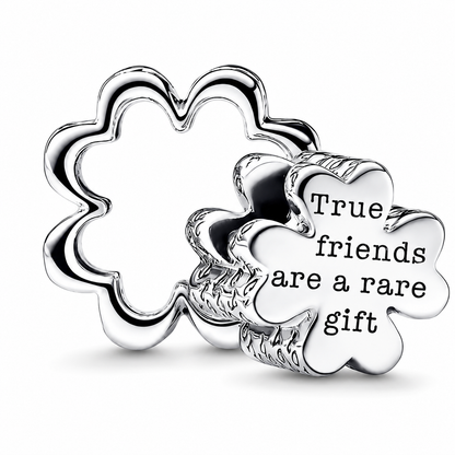 MariaFonte Bead Charm Doppio Quadrifoglio Amicizia incisione True Friends are a rare gift (I veri amici sono un dono raro) Compatibile