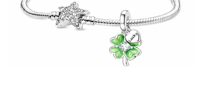 MariaFonte Bead Charm Quadrifoglio Verde Portafortuna Cuore 'lucky' in Argento Compatibile