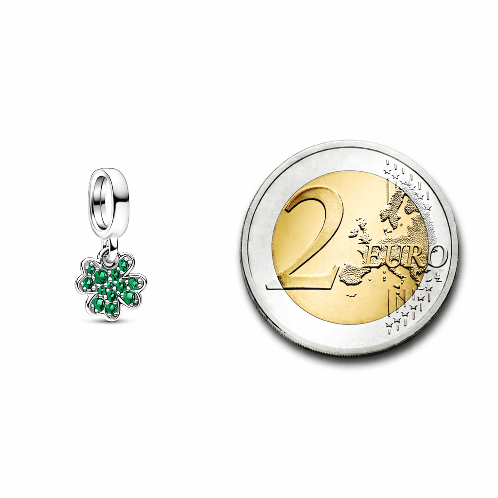 MariaFonte Charm Quadrifoglio Verde Piccolo Portafortuna in Argento Compatibile con Bracciale e Collane