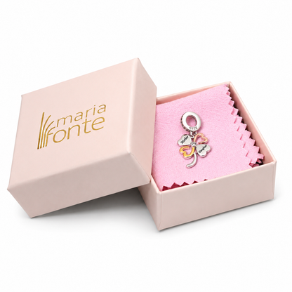 Maria Fonte Bead Charm Ciondolo Quadrifoglio Madre Figlio Portafortuna in Argento 925 con Zirconia Compatibile con Collane e Bracciali Pandora