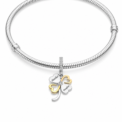 Maria Fonte Bead Charm Ciondolo Quadrifoglio Madre Figlio Portafortuna in Argento 925 con Zirconia Compatibile con Collane e Bracciali Pandora