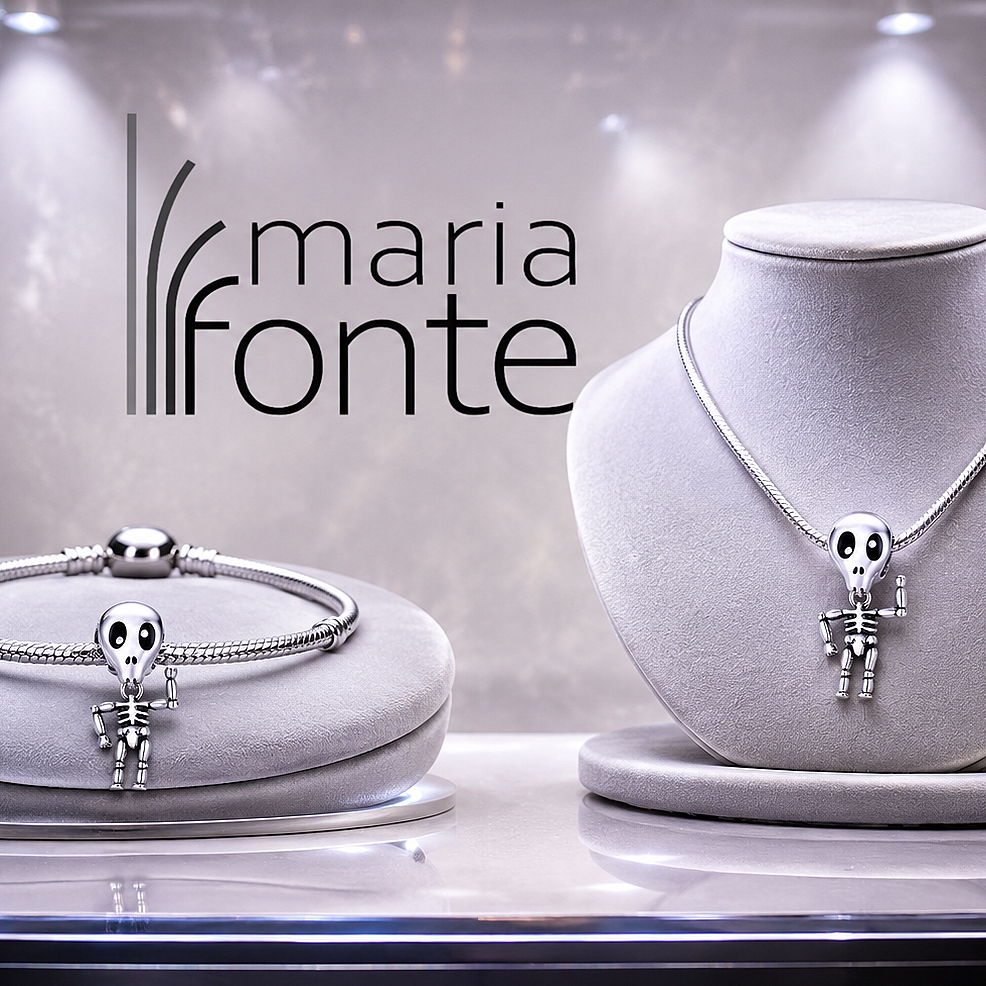 MariaFonte Bead Charm Ciondolo Scheletro Ossa Halloween in Argento 925 Compatibile con Collane e Bracciali Pandora