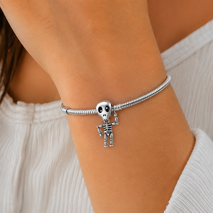 MariaFonte Bead Charm Ciondolo Scheletro Ossa Halloween in Argento 925 Compatibile con Collane e Bracciali Pandora