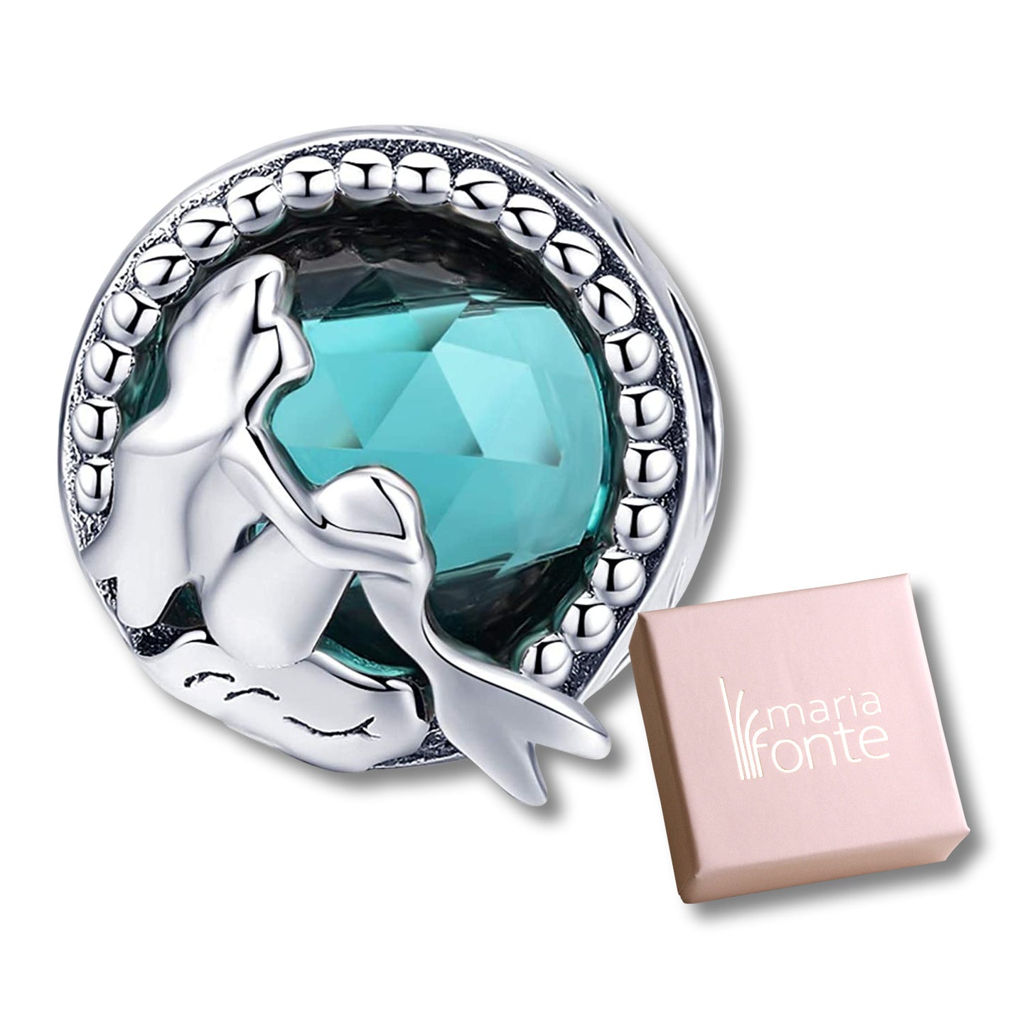 MariaFonte Bead Charm Motivo Blu Marino Sirena in Argento 925 Compatibile con Collane e Bracciali Pandora