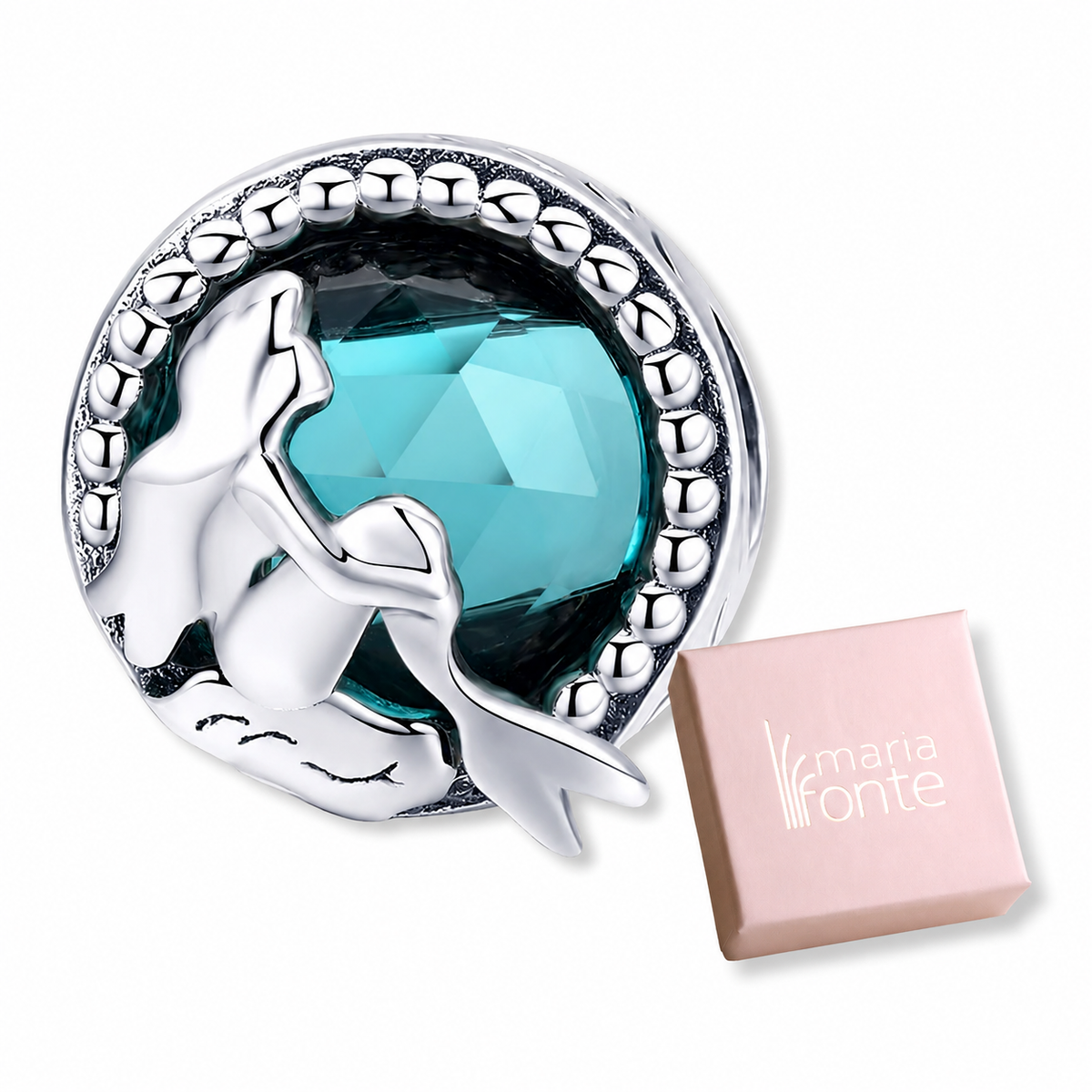 MariaFonte Bead Charm Motivo Blu Marino Sirena in Argento 925 Compatibile con Collane e Bracciali Pandora