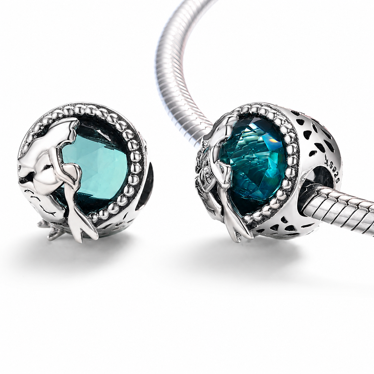 MariaFonte Bead Charm Motivo Blu Marino Sirena in Argento 925 Compatibile con Collane e Bracciali Pandora