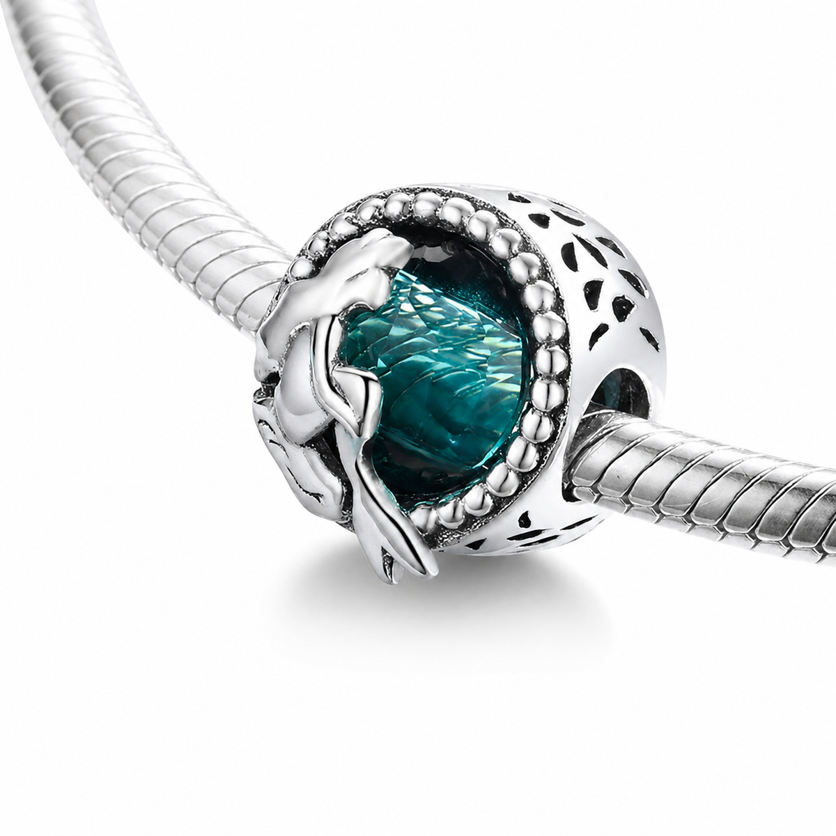 MariaFonte Bead Charm Motivo Blu Marino Sirena in Argento 925 Compatibile con Collane e Bracciali Pandora