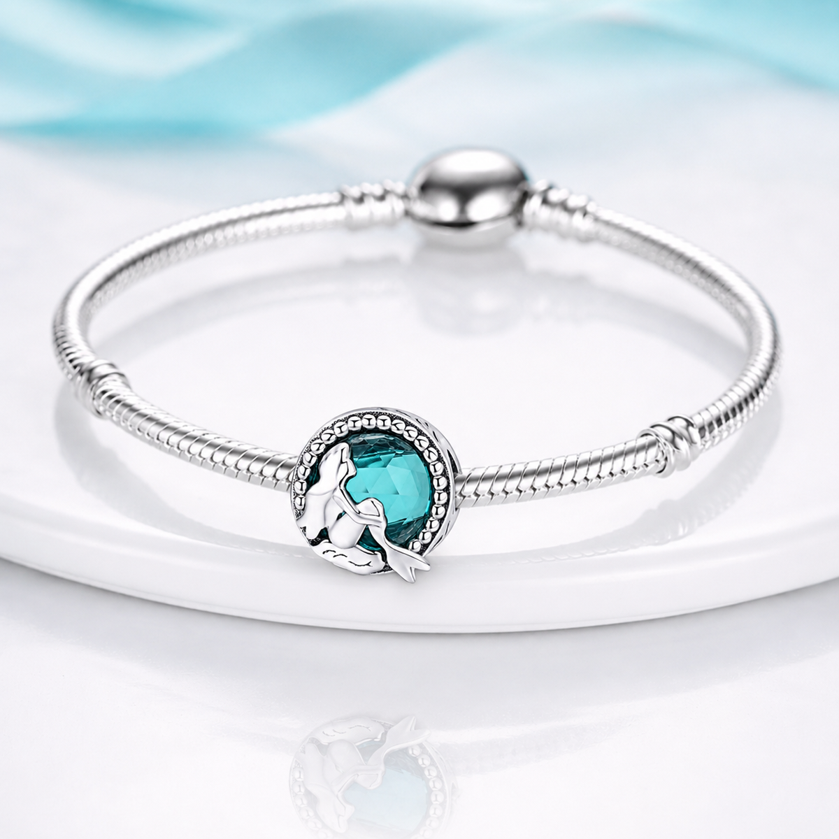 MariaFonte Bead Charm Motivo Blu Marino Sirena in Argento 925 Compatibile con Collane e Bracciali Pandora
