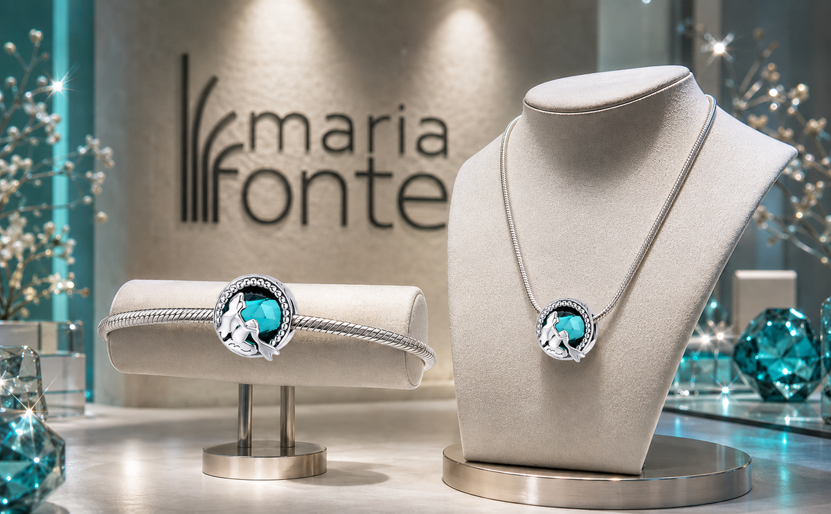 MariaFonte Bead Charm Motivo Blu Marino Sirena in Argento 925 Compatibile con Collane e Bracciali Pandora