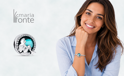 MariaFonte Bead Charm Motivo Blu Marino Sirena in Argento 925 Compatibile con Collane e Bracciali Pandora
