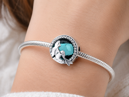 MariaFonte Bead Charm Motivo Blu Marino Sirena in Argento 925 Compatibile con Collane e Bracciali Pandora