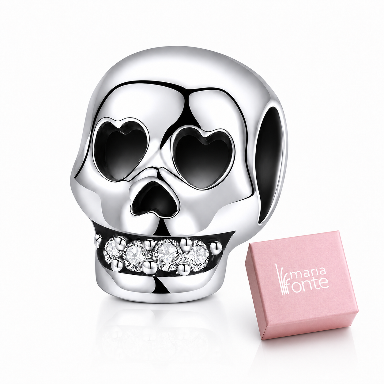 MariaFonte Bead Charm Teschio in Argento 925 con Zirconia Compatibile con Collane e Bracciali Pandora