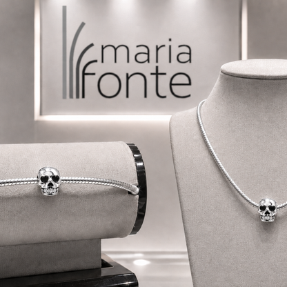 MariaFonte Bead Charm Teschio in Argento 925 con Zirconia Compatibile con Collane e Bracciali Pandora