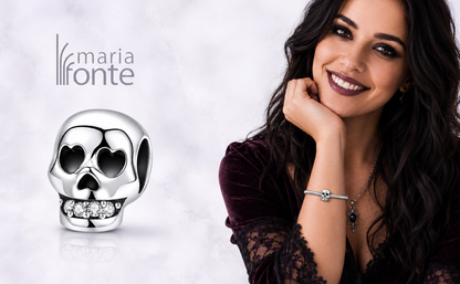 MariaFonte Bead Charm Teschio in Argento 925 con Zirconia Compatibile con Collane e Bracciali Pandora