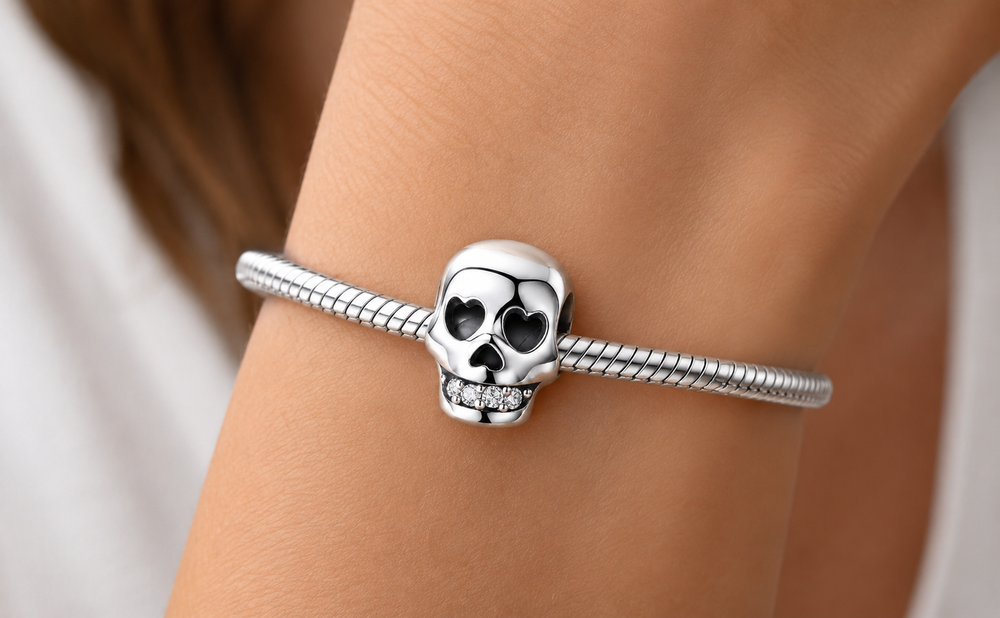 MariaFonte Bead Charm Teschio in Argento 925 con Zirconia Compatibile con Collane e Bracciali Pandora