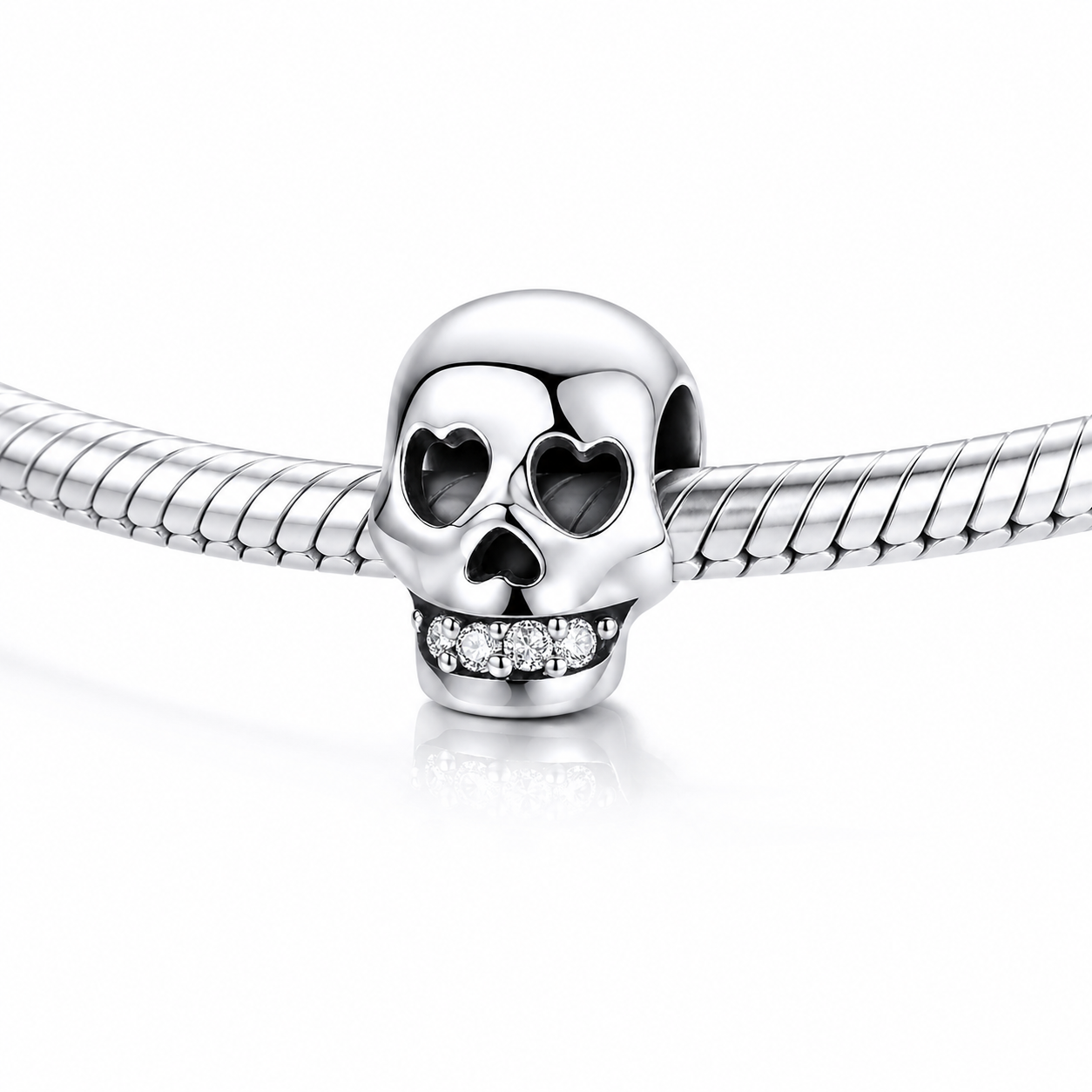 MariaFonte Bead Charm Teschio in Argento 925 con Zirconia Compatibile con Collane e Bracciali Pandora
