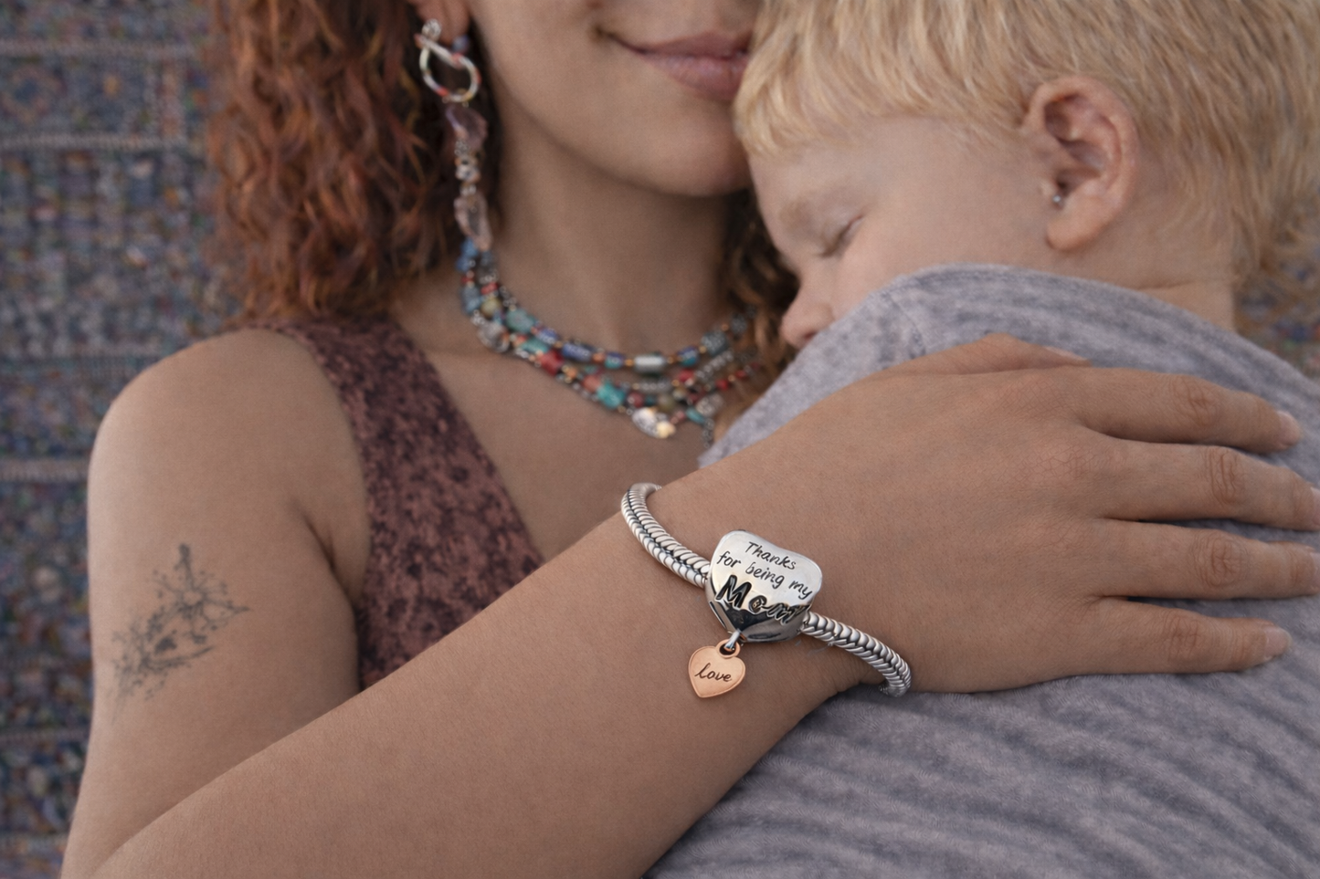 MariaFonte Bead Charm Cuore Thanks for being my Mom (grazie per essere la mia mamma) Argento 925 Compatibile con Collane e Bracciali Pandora