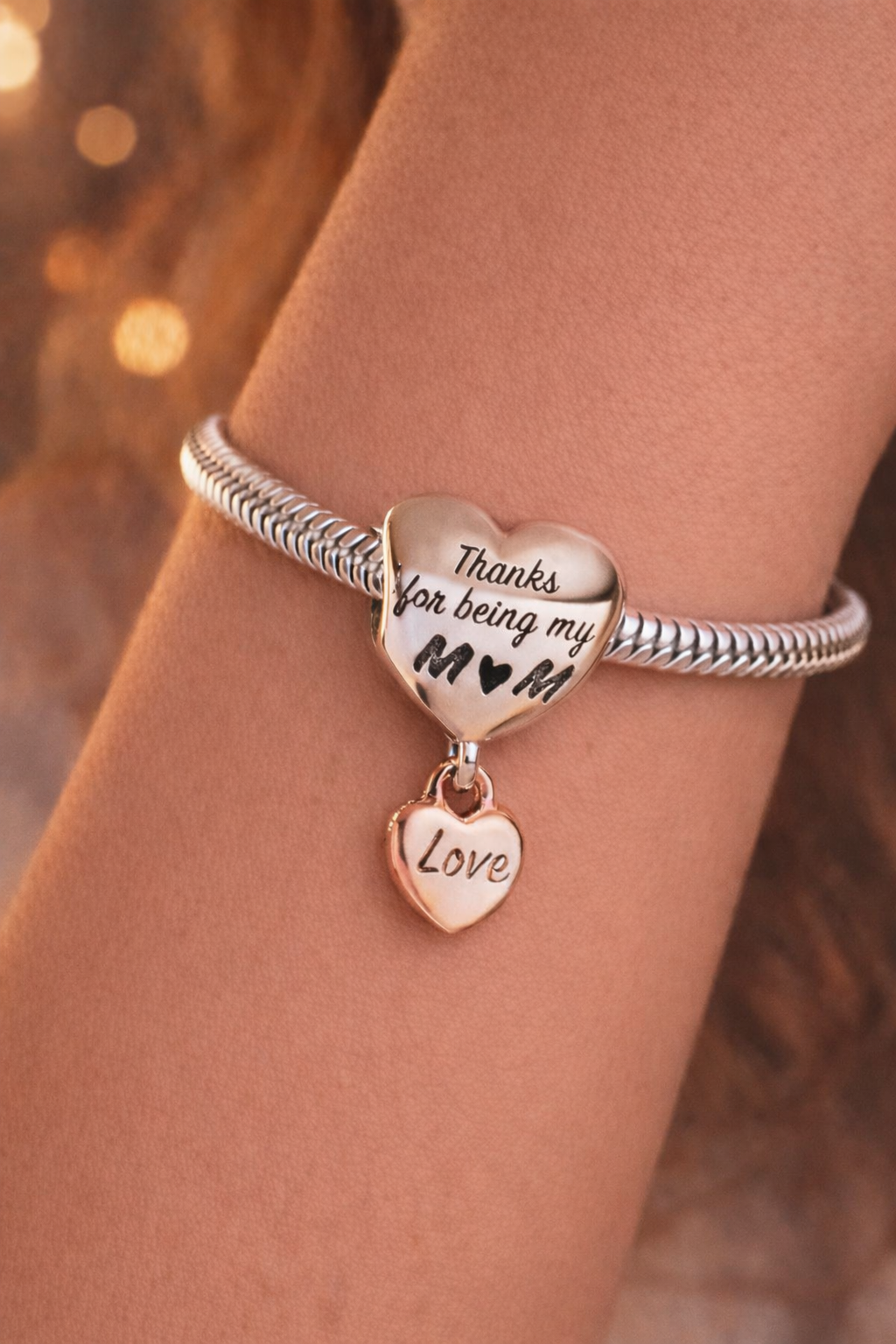 MariaFonte Bead Charm Cuore Thanks for being my Mom (grazie per essere la mia mamma) Argento 925 Compatibile con Collane e Bracciali Pandora