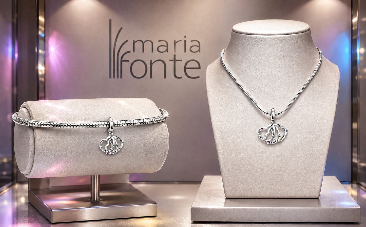 Maria Fonte Bead Charm Cuore Triplo in Argento 925 con Zirconia Compatibile con Collane e Bracciali Pandora