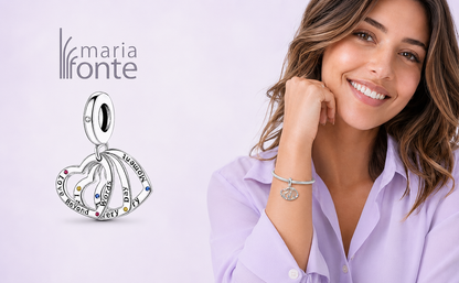 Maria Fonte Bead Charm Cuore Triplo in Argento 925 con Zirconia Compatibile con Collane e Bracciali Pandora