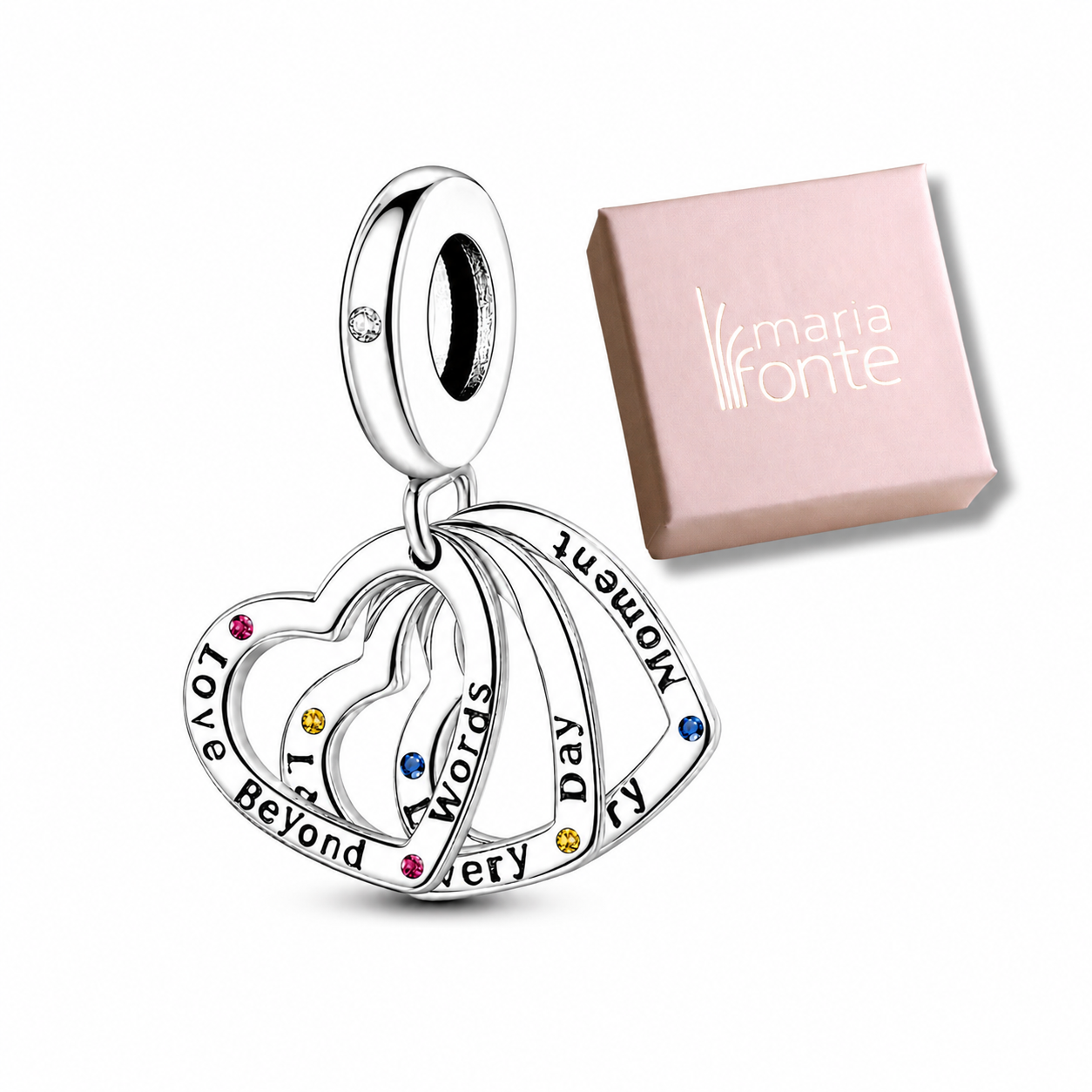 Maria Fonte Bead Charm Cuore Triplo in Argento 925 con Zirconia Compatibile con Collane e Bracciali Pandora