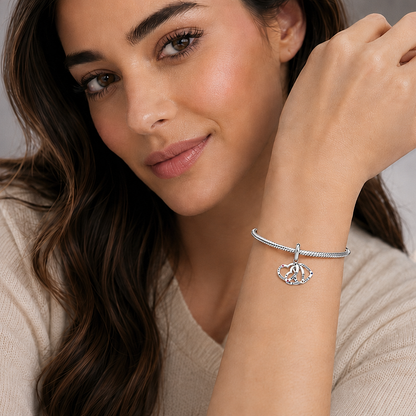 Maria Fonte Bead Charm Cuore Triplo in Argento 925 con Zirconia Compatibile con Collane e Bracciali Pandora