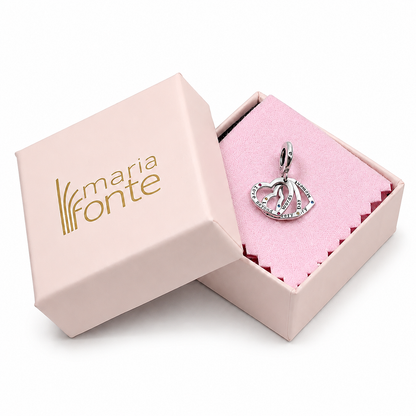 Maria Fonte Bead Charm Cuore Triplo in Argento 925 con Zirconia Compatibile con Collane e Bracciali Pandora