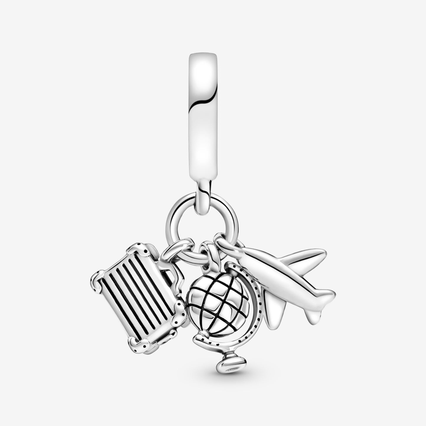 MariaFonte Charm Ciondolo Aereo Mappamondo Valigia Viaggio Argento 925 con Zirconia Compatibile con Collane e Bracciali