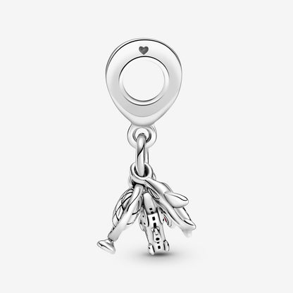MariaFonte Charm Ciondolo Aereo Mappamondo Valigia Viaggio Argento 925 con Zirconia Compatibile con Collane e Bracciali